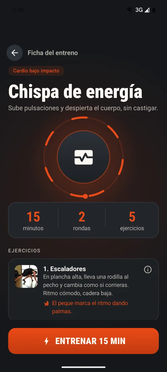 Ficha de un entreno de MODO PADRE