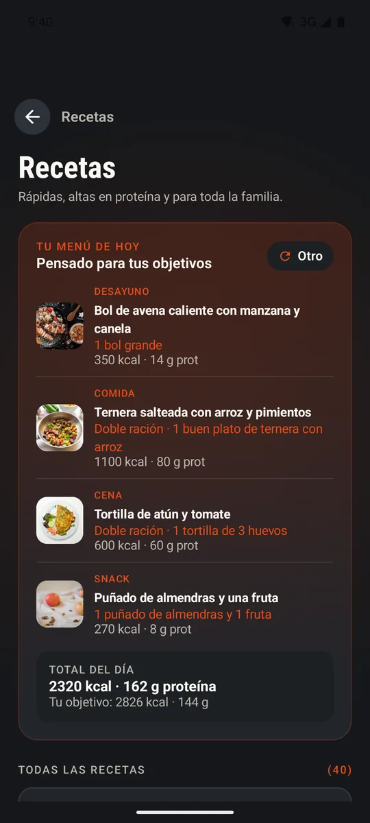 Menú del día generado en MODO PADRE