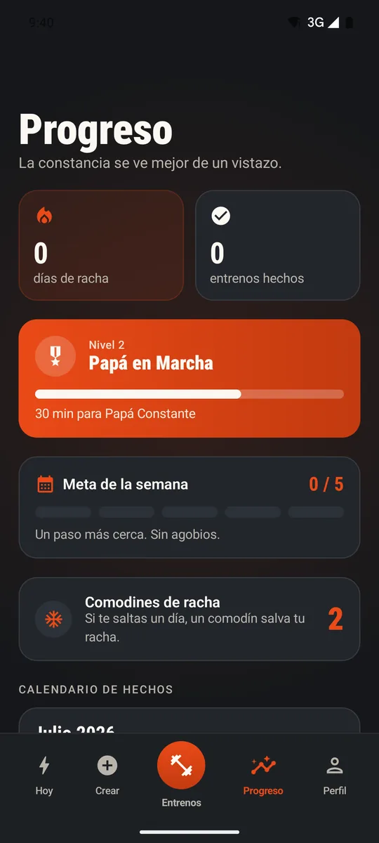 Progreso y racha en MODO PADRE